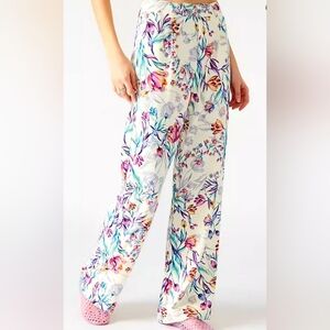 Steve Madden Cream Floral Wide-Leg Pants with Pink & Yellow Blooms